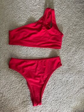 Red One-Shoulder Bikini Set